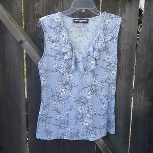 Light Blue Blossom Print Ruffled Top